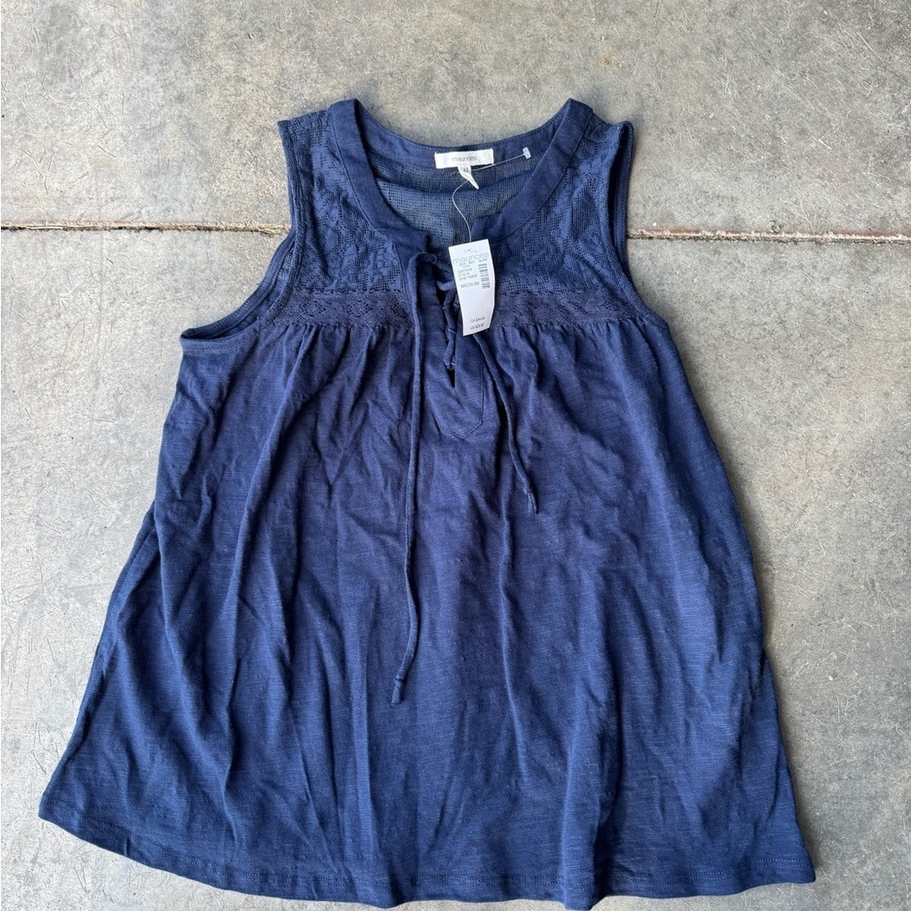 Navy Sleeveless Top with Lace Detail